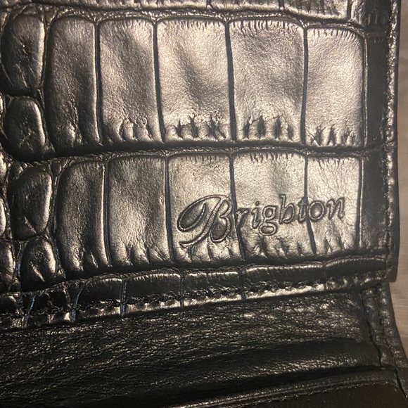 Brighton Black Crocodile Embossed Leather Crossbody Wallet Bag Silver Accents - Picture 9 of 13